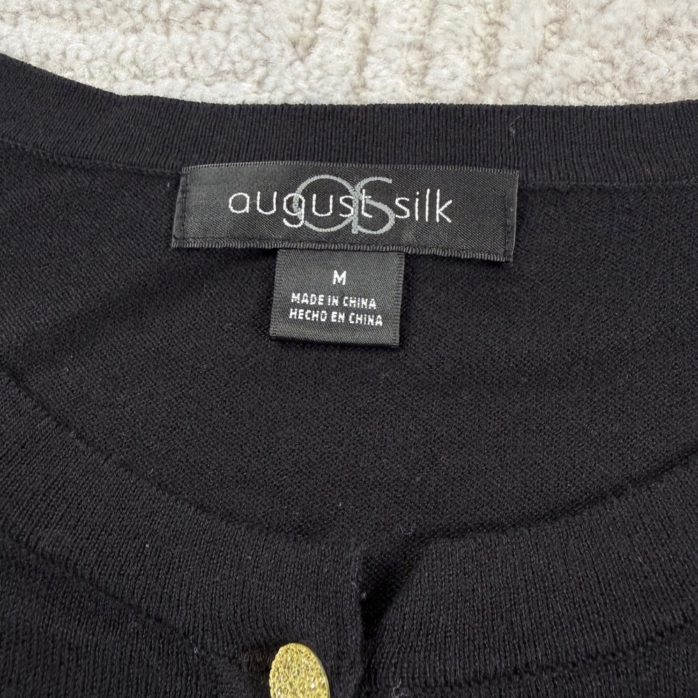 August Silk Cardigan Women's Medium Black Beaded Jeweled Art To Wear Cottagecore - Picture 3 of 12